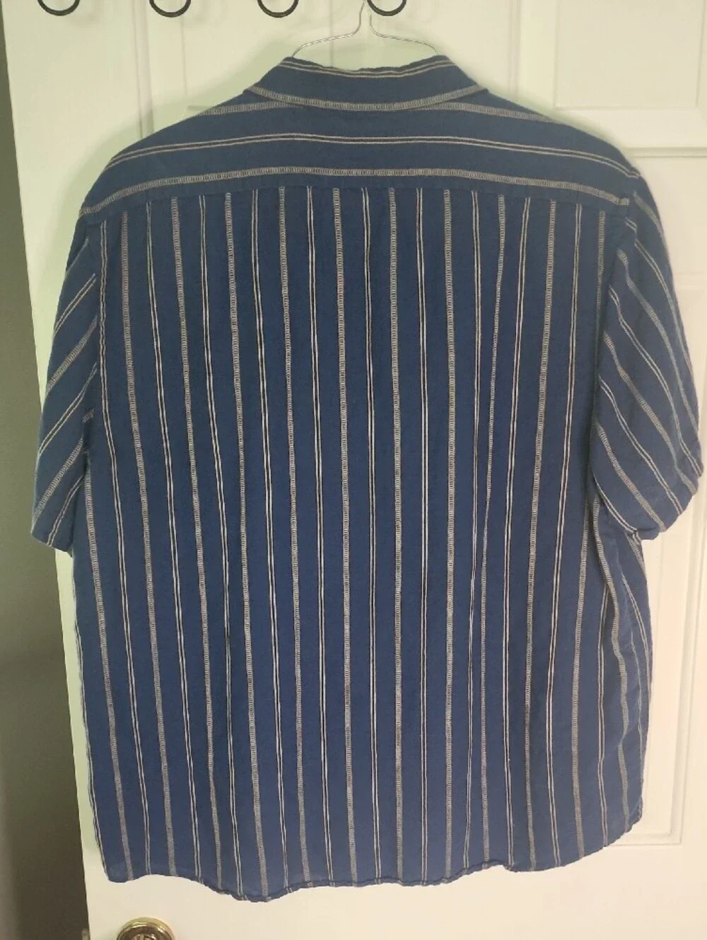 Banana Republic Navy Blue Vertical Stripe Short-Sleeve Button-Up